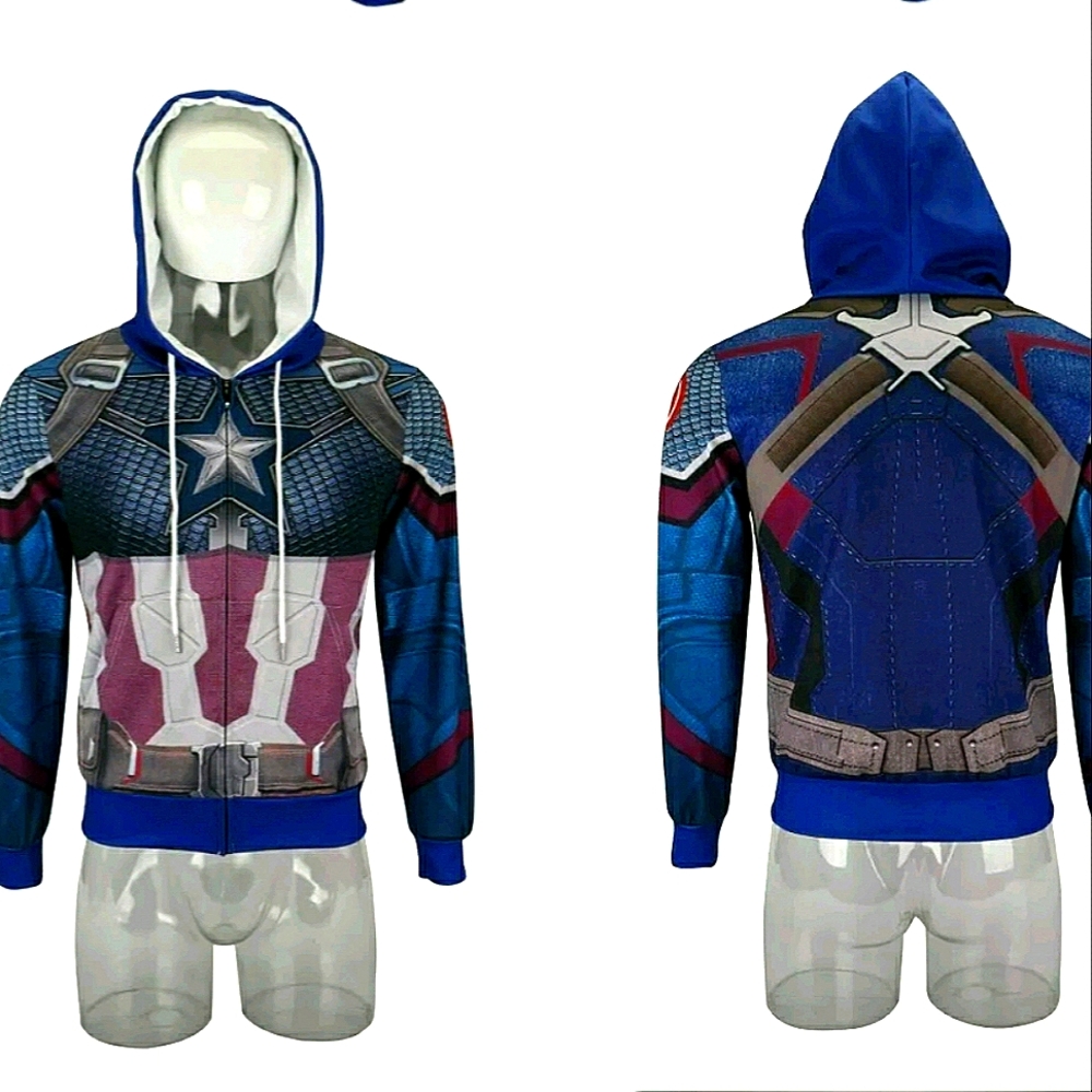 NEW Avengers Captain America Cosplay Hoodie! Full Zip Cardigan Sweat-shirt Men M